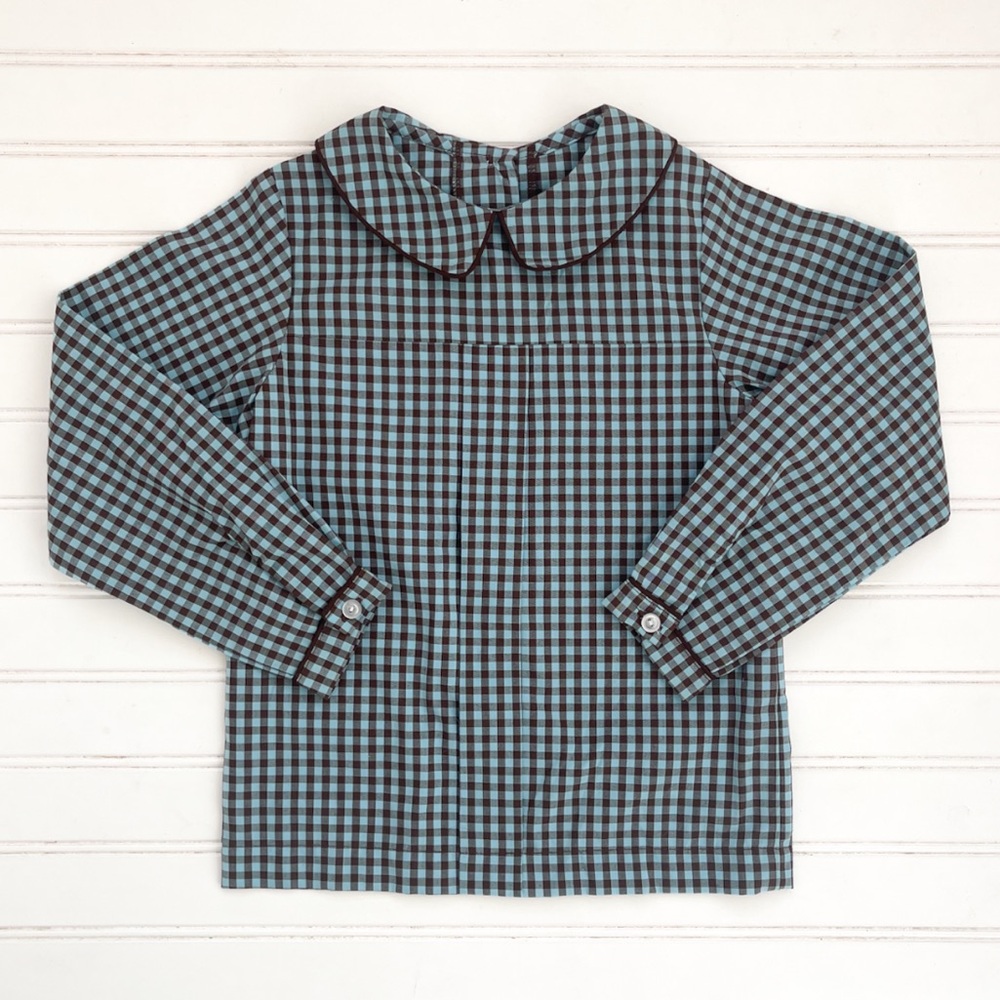 KELLYS KIDS EUC/LN Brown Teal Gingham Peter Pan Collar Dress Shirt